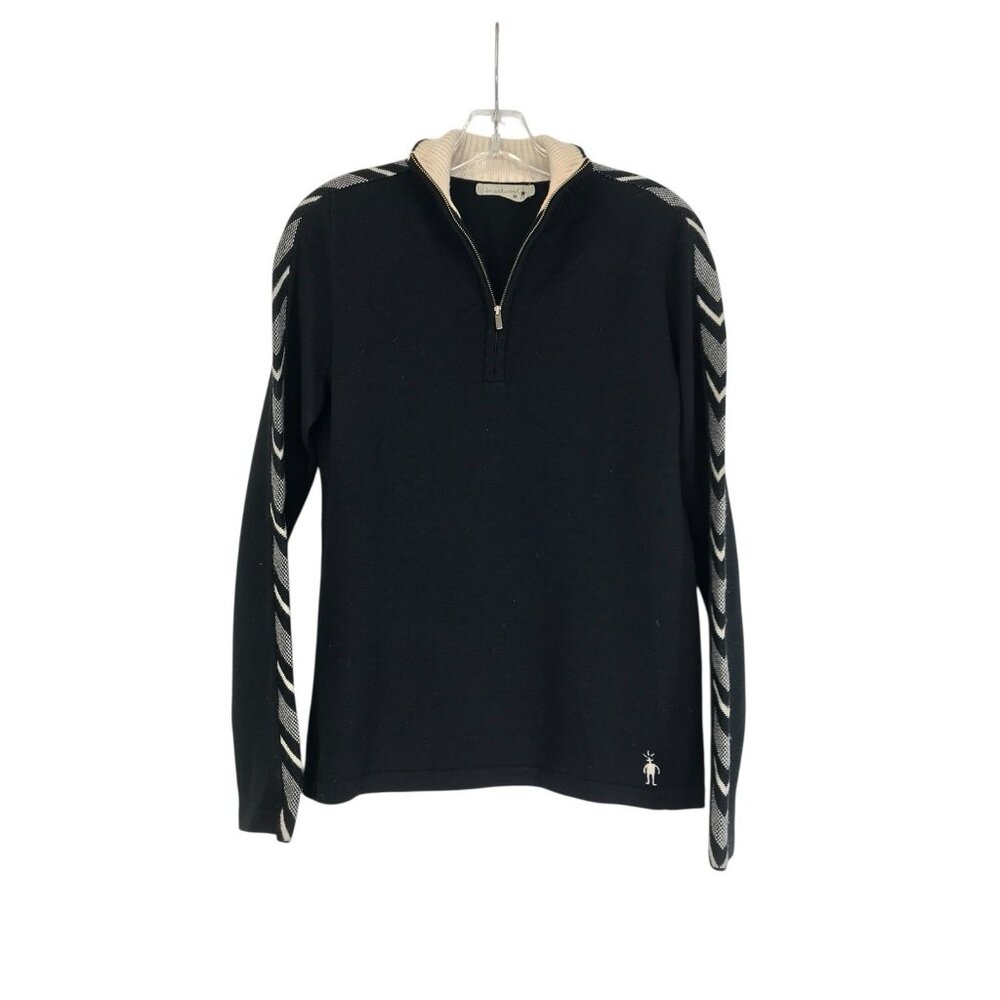 Smartwool Sweater‎ Womens Size Medium Black Beige 1/4 Zip Long Sleeve Apres Ski